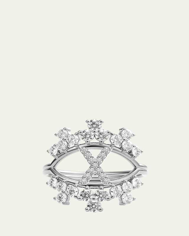 Sara 18K White Gold Diamond Ring, Letter X